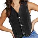 Sidefeel Women's Denim Vest Sleeveless V Neck Zimbaplatinum Jean Vest Top Button Down Crop Waistcoat Vest Summer Outfit, M