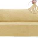 Asnomy Couch Covers for 3 Cushion Couch Stretch Sofa Covers Slipcovers, Pet Protector Furniture Covers for Dogs Cats Spandex Jacquard Fabric Small Checks LargeChampagne, L