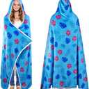 Hooded Towel Blue Cartoon Gifts 67 x 49 Inch Bath Towels Women Soft Plush Wrap Absorbent Warm Quick Drying Wrap for Beach Bath Swimming Pool Vacations