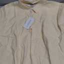 JEKAOYI Button Down Short Sleeve Linen Shirts for Men Summer Casual Cotton Spread Collar Beach Shirts (Beige, X-Large)