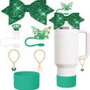 Stanley Charm accessories,bow and diamond straw lid,Stanley Cup 40 or 30 oz accessories with Charm,unique charm Tumbler accessories(Green)