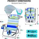 5-Position Reclining Backpack Beach Chair with Canopy Headrest Cooler Bag Cup Holder Towel Bar Storage Pouch Wooden Armrests Aluminum Frame Supports 400 lbs Foldable for Adults Camping Travel