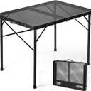 3ft Folding Table with Adjustable Height, Camping Table with Carry Handle, Metal Mesh Table ,Portable Grill Table for Camping, Tailgating, BBQ, Picnic & Indoor, Fits 36 People, Supports 66lb, Black