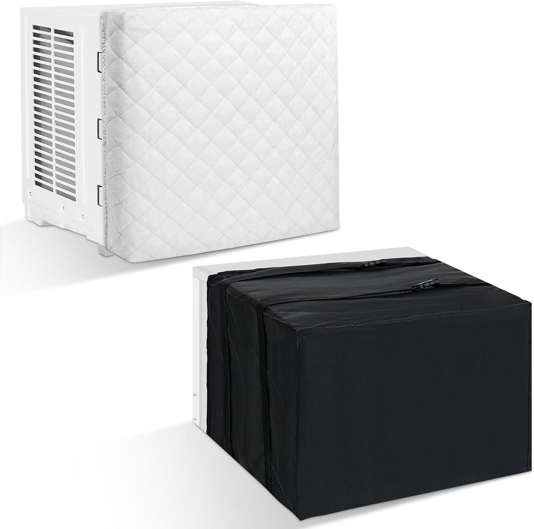 2 Pcs Window Air Conditioner Cover Indoor Outdoor Adjustable Waterproof Window Ac Cover Outdoor with Drawstring for Winter(White & Black,Inside 25 x 17 x 3.5 in, Outside 25.6 x 20.9 x 18 in)