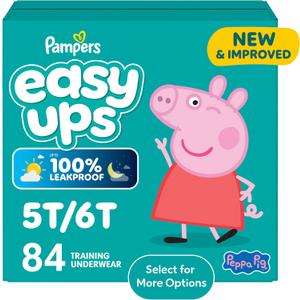 Easy Ups Girls & Boys Potty Training Pants, Size 5T-6T, 84 Count, Peppa Absorbent Training Underwear, Up to 100% Leakproof Day and Night, Hypoallergenic