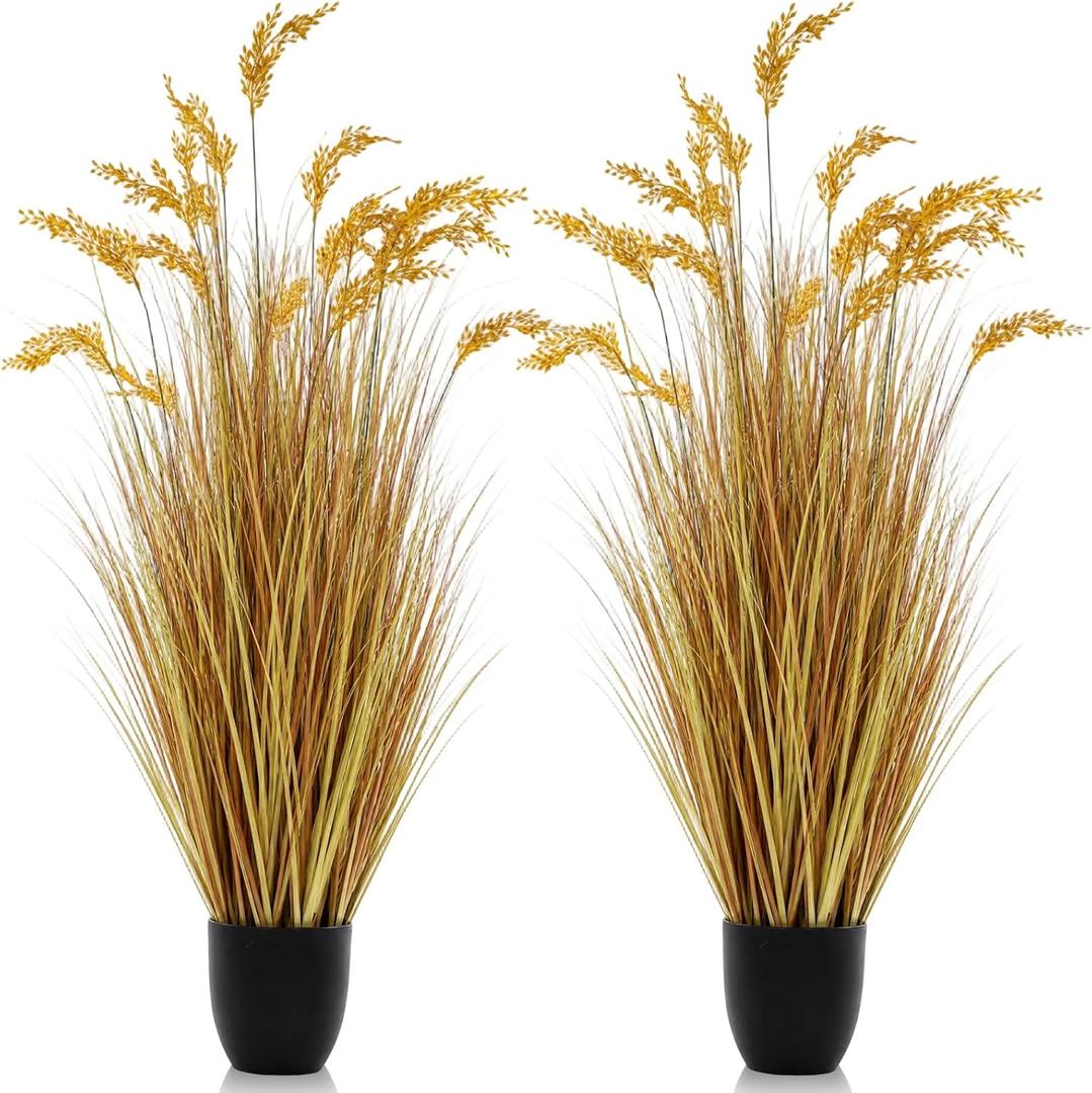 Jexine 2 Pcs Fall Artificial Rice Plants, 4 ft Tall