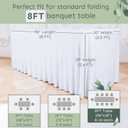 Destination 8ft Rectangular Table Skirt - White Wedding Spandex Table Cover - One Piece Fitted Stretchy Tablecloth - Wrinkle Resistant Ruffles - Great for Party, Banquet