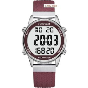 Hearkent Women Pedometer Watch for Walking Steps and Miles-Step Counter for Calories,30M Waterproof-EL Backlight-Countdown-Stopwatch-No App Step Tracker for Adults Seniors (Red)