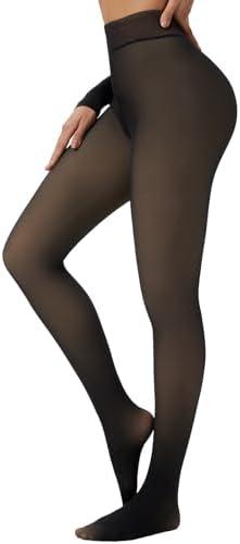 Tyusatu Fleece Lined Tights Leggings Women Black,Fleece Lined Tights Thermal Warm or Winter Skintone Sheer.XL