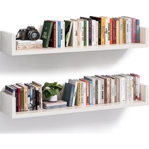 Floating Bookshelves for Wall - Wall Mounted Bookshelf Set of 4, U-Shaped Hanging Bookshelf for Bedroom, Living Room & Office, Wall Book Shelf for Home Decor & Storage (White, 31.5, 2)