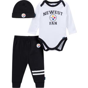 Gerber NFL baby-boys 3-piece Onesie Bodysuit, Active Pant and Cap Set (3-6 Months, Steelers)