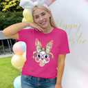 NQIQO Easter T Shirts for Women Easter Bunny Short Sleeve Shirt Pastel Bubble Gum Rabbit Tee Tops Rose Pink L (Pink, L)