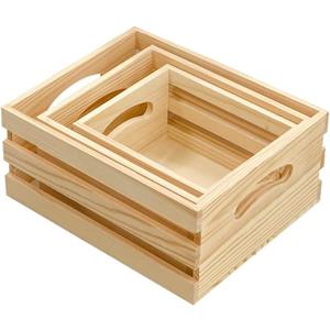 Cregugua Set of 3 Wooden Pallet Crates Nesting Unfinished Wood Trays Storage for DIY Crafts (Large Size 9.4 x 7.8 x 4.3 in)