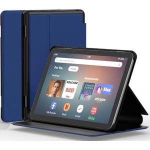 All-New Fire HD 8 & 8 Plus Tablet Case(12th/10th Generation, 2024/2022/2020), SHREBORN Multi-Gear Adjustable Stand Tablet Covers with Auto Wake/Sleep,Incompatible with iPad Alcatel TCL-Navy Blue