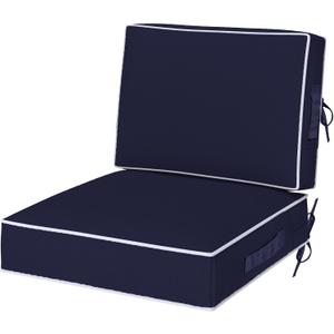 Outdoor Chair Cushions, 24''x24'' Outdoor Chair Cushions, Patio Chairs Cushions w/ Back Cushion,Handle,Straps,Removable Cover, Outdoor Cushion for Kitchen Dining Patio Furniture,Water & Fade-Resistant