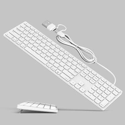 Yivandi Wired Keyboard for Apple Computer Sleek Aluminum Housing,Precise106 Keys Compatible to Mac OS,Plug-N-Play iMac/Mac/MacBook Keyboard with Numeric keypad (White)