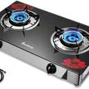 BesNerg Gas Stove 2 Burner Propane Stove Two Burner Portable Gas Cooktop, Tempered Glass Auto Ignition LPG Cooker, Suitable for Outdoor/Camping/RVs (RED)