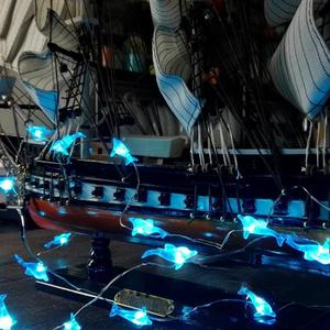 Nautical Themed Decor, Dolphin String Twinkle Fairy Lights 10 ft Silver Wire 40 LED Battery Operated with Remote Whales for Indoor Festive Wedding Birthday Mirror Home Bedroom Party Decorations