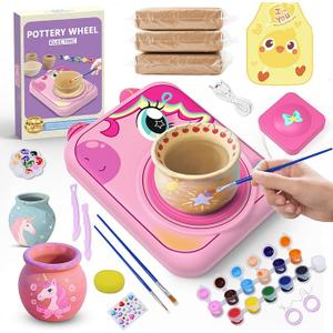 Pottery Wheel for Kids, Girls Arts and Crafts Toys for Kids Ages 812,Pottery Craft Kit with 3 Pack AirDry Clay, Art Supplies for Kids Toys Girls Birthday Gift for 6 7 8 9 10 11 12+ (Pink)