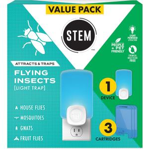 STEM Insect Trap - Indoor Fruit Fly & Gnat Pest Control for House, Home and Kitchen, Attracts & Traps Flying Bugs, Soft Blue Light - Includes 1 Plug-in Device & 3 Cartridges