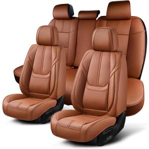 Auto Car Seat Covers Accessories Full Set Leather Cushion Protector Breathable Waterproof Seat Cover for Cars Universal Fit (Brown, FullSet Without Headrest)