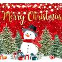 Sensfun Christmas Backdrop for Photography Merry Christmas Banner Party Decorations Winter Snowman Xmas Tree Photo Backdrops Background for Family New Years Eve Supplies Props Wall Indoor Decor 7x5ft