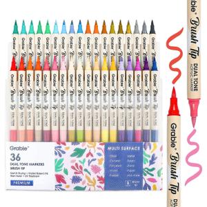 72 Colors Paint Markers, Acrylic Paint Pens with 36 Dual-Color Brush Tips, Double Tipped Waterbased Markers for Rocks, Acrylic Drawing Marker for Art Supplies