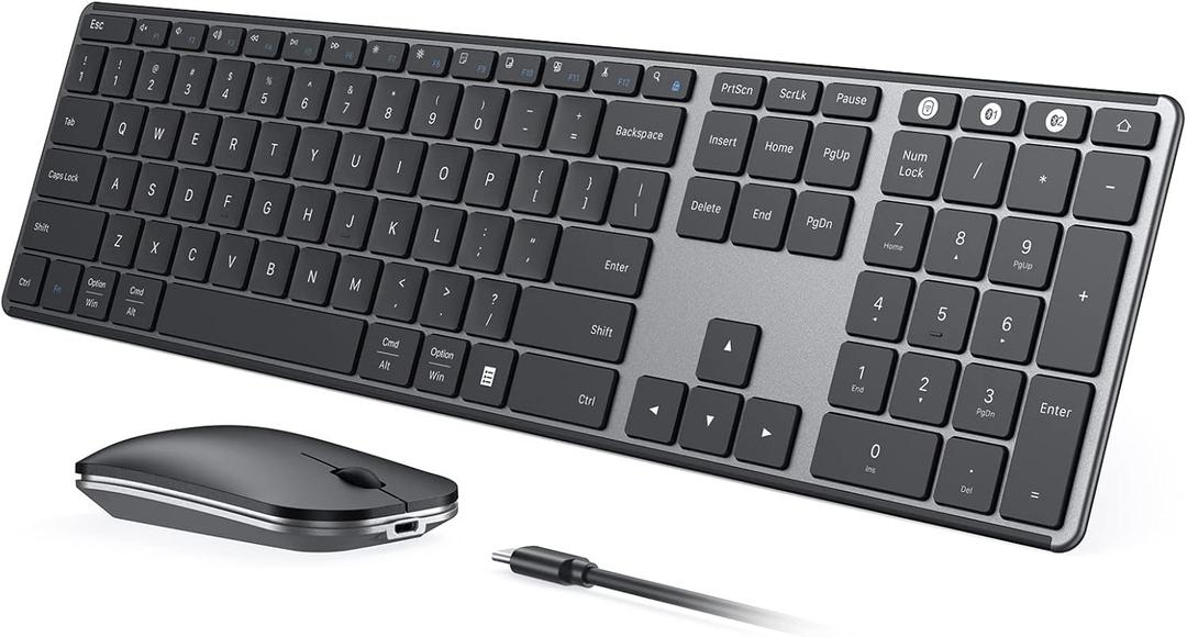 seenda Wireless Bluetooth Keyboard and Mouse Combo, SKM643 Rechargeable Slim Quiet Keyboard Mouse, 3 MultiDevice Connection, Compatible for Windows 11/10 PC Laptop Mac MacBook iPad, Black Gray