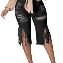 DvaeMalligo Black Jean Shorts for Women Ripped High Waisted Stretchy Raw Hem Destroyed Tassels Capris Bermuda Jean Shorts Plus Size 2XL
