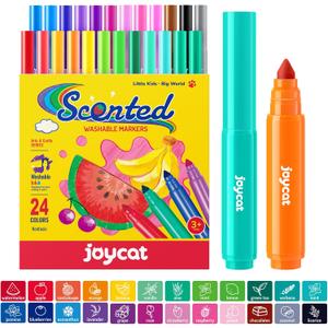 JoyCat Scented Washable Markers For kid, 24 Vibrant Colors with Fun Scent-Chunky Nip for Easy Grip, Coloring Markers For Toddlers, Non-Toxic & Safe for Ages 3+,Ideal Gift & Art Activities Supply