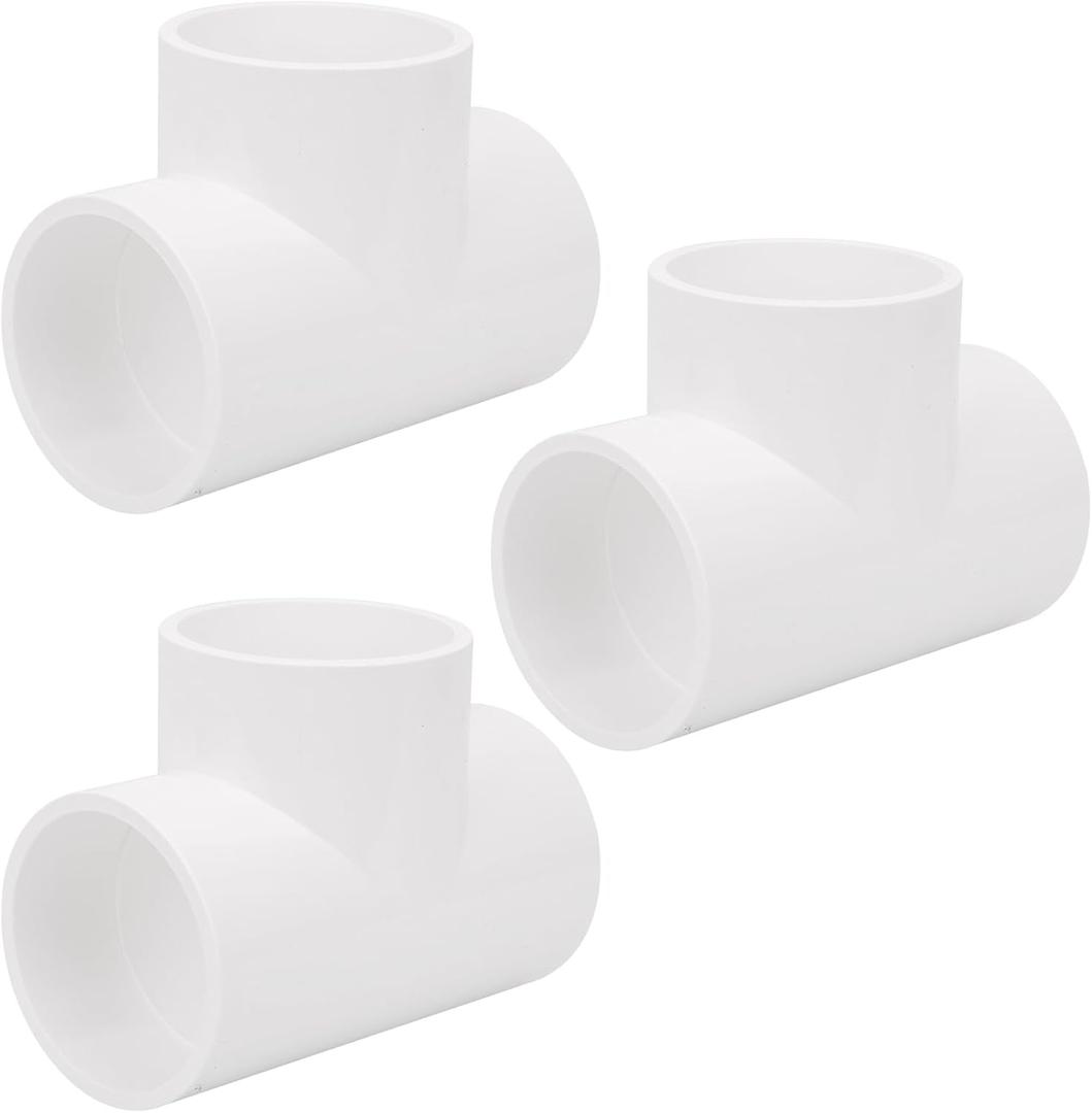 3Pack 3 Way 2" PVC Tee Pipe Fittings Adapter (Socket x Socket x Socket) Furniture Grade SCH40 2 Inch PVC Elbow Pipe Connector for DIY PVC Shelf Garden Support Structure Storage Frame