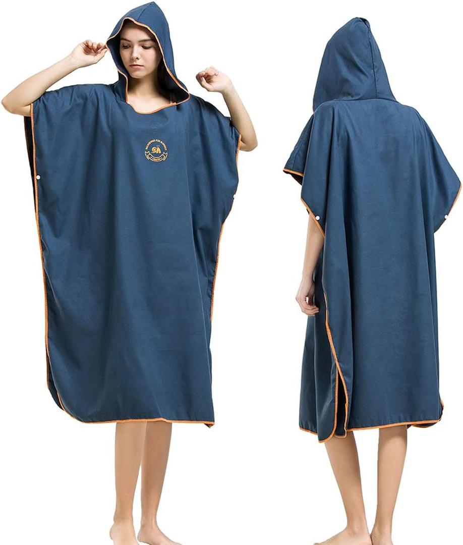 Hiturbo Microfiber Surf Poncho, Wetsuit Changing Bath Robe, Quick Dry Pool Swim Beach Towel with Hood (Navy)