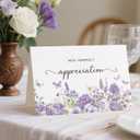 Funeral Thank You Cards with Envelopes, Set of 50, Purple Watercolor Butterfly Floral Design Message Inside 4x6In Sympathy Thank You Card for Funeral Bereavement