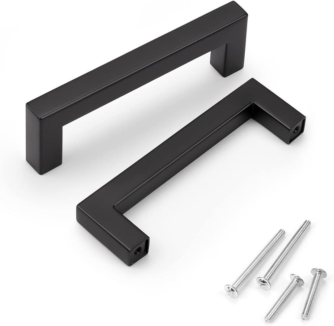 KNOBWELL 10 Pack 4 Inch Cabinet Pulls Kitchen Cabinet Handle, Stainless Steel Matte Black Cupboard Handles for Wardrobe Furniture Dresser Drawer Hole Distance 4", Overall Length 4-1/2" (Hole Center:4 inch(102mm))