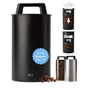 KIVY Vacuum Coffee Canister - Push Lid Preserves Coffee Aroma & Oil - Stainless Steel Airtight Coffee Canister - Container for Ground & Coffee Bean Storage - Coffee Storage Jar - Removes Excess Air
