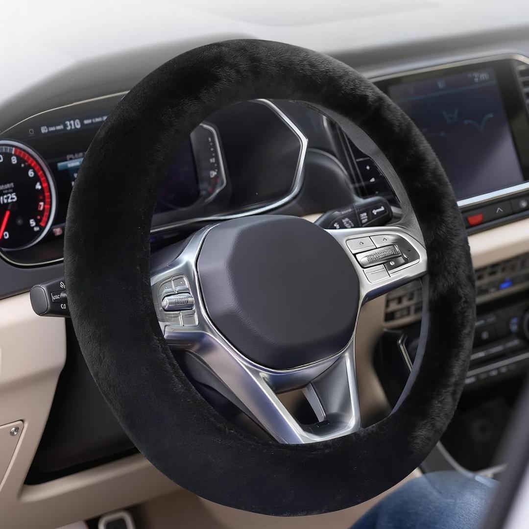 Coverado Winter Fluffy Steering Wheel Cover, Upgraded Anti-Slip Fuzzy Furry Car Steering Wheel Cover, Universal 14-15 inch, Soft Plush, Warm, No Odor, Luxurious Decoration for Women Men