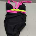 popvil One Piece Swimsuit Women 2025 Tummy Control Neon Color Block Bathing Suit Deep Vneck Tie Back Swim Suits Beach, Black Pink, X-Large