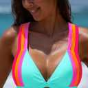 popvil High Waisted Bikini Sets for Women Color Block Two Piece Neon Swimsuits Crisscross Back Bathing Suit 2026, Large