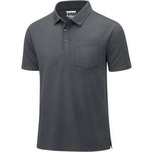 MAGCOMSEN Mens Polo Shirts with Pocket Cotton Pique Short Sleeve Collared Shirt Moisture Wicking Golf Shirts 3-Button Shirts (M)