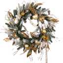 Pre-lit Christmas Wreath 28 Inch, Gold Christmas Wreath with Resin Love Birds Decoration for Home Front Door Porch Wall Winter Xmas Holiday Decor