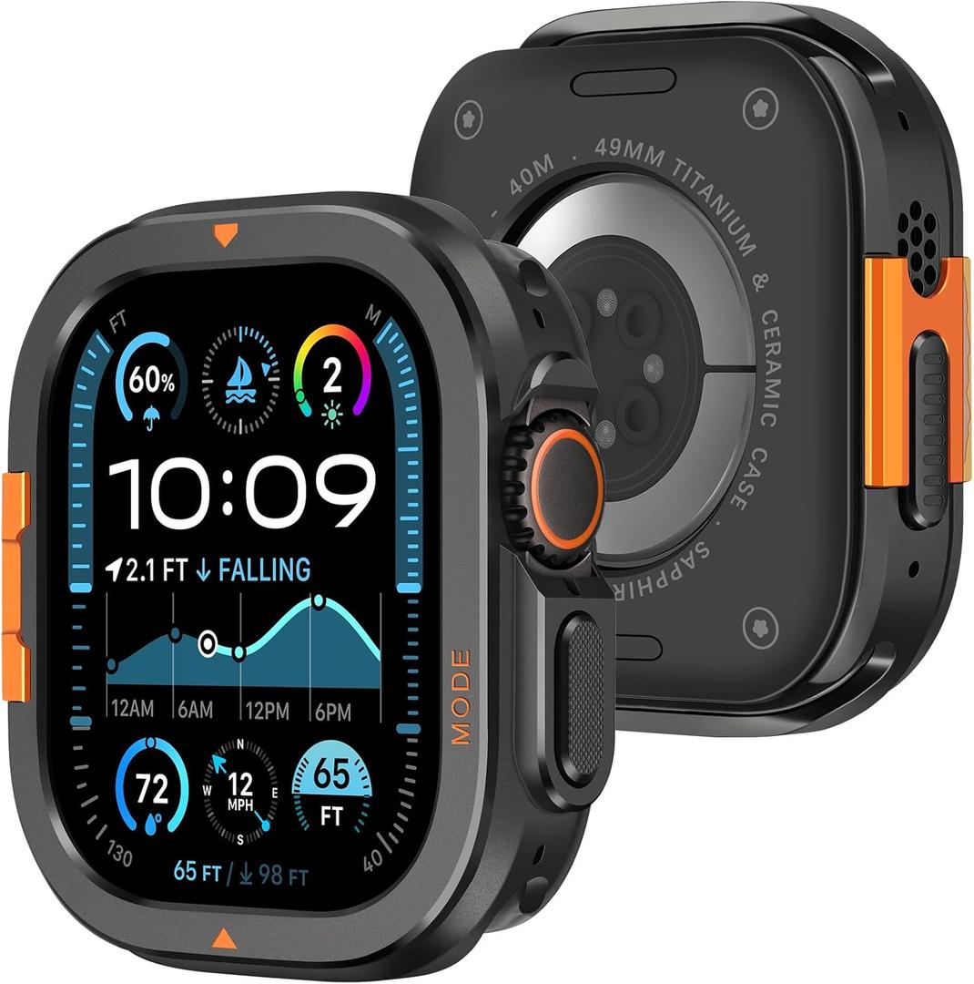 Amizee Metal Case Compatible with Apple Watch Ultra 3/2/1 49mm Case with Back Cover, Rugged Protective Bumper Cover for iWatch 49mm, Black