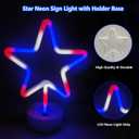 4th of July Decorations Neon Signs, 2 Pack Red White Blue Star LED Neon Lights USB/Battery Powered, Patriotic Lights for Home Tabletop Centerpiece Bedroom Night Light 4th of July Decor