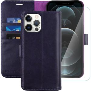 MONASAY Wallet Case Compatible for iPhone 11 Pro Max 5G, 6.5-inch, [Glass Screen Protector Included] [RFID Blocking] Flip Folio Leather Cell Phone Cover with Credit Card Holder, Purple