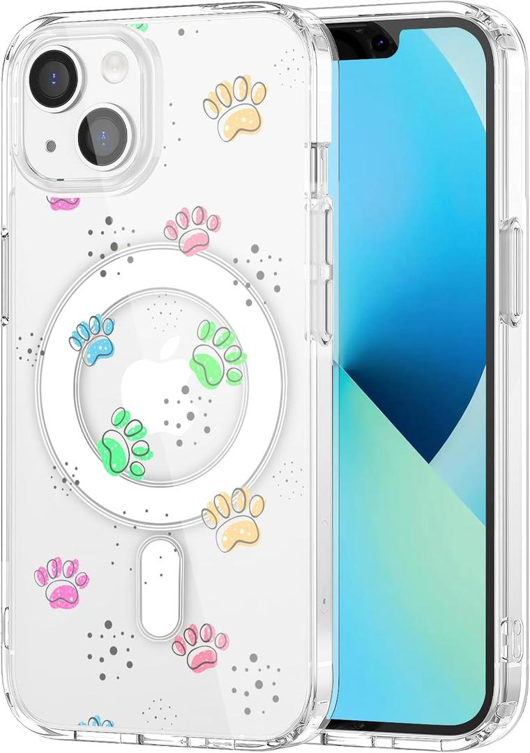 MAYCARI for iPhone 15 Pro Max Case Compatible with MagSafe, Magnetic Cute Dog Paws Clear Phone Cover for Girls Women Soft TPU Hard Back Shockproof Protective Case for iPhone 15 Pro Max 6.7"