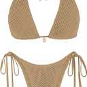 ZAFUL Women's Triangle Bikini Multiway Fishnet Tie Side Bandeau Halter String Bikini Set Two Piece Swimsuit Bathing Suits S