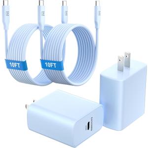 45W Super Fast Charger Type C, [2 Pack] 45 Watt USB-C Charger PD/PPS Wall Charging Block for Samsung Galaxy S25 Ultra/S24/S23 Ultra/S23+/S22 Ultra/S22+/S20 Ultra, Tab S8(Blue, with 2X 10ft Cable)