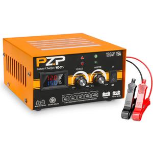 PZ.P 12V/24V Manual Car Battery Charger, 0-15A Arbitrarily Adjustable Trickle Charger, Auto Desulfator with Battery Repair, Battery Pulse Maintainer with Winter Mode for AGM GEL, Deep Cycle, Lead-acid