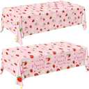 Pymurod 2Pcs Strawberry Baby Shower Tablecloths Disposable Plastic Rectangle Strawberry Table Cloth Berry Sweet Baby Table Cover for Baby Shower Party Decorations