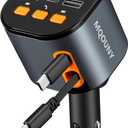 Retractable Car Charger,5 in 1 Fast Car Phone Charger 90W,Bluetooth 5.3 FM Transmitter Adapter,Handsfree Call,2 Retractable USB-C Cables and USB Cars Chargers for iPhone 16/15/14/13/12/11,Galaxy,Pixel