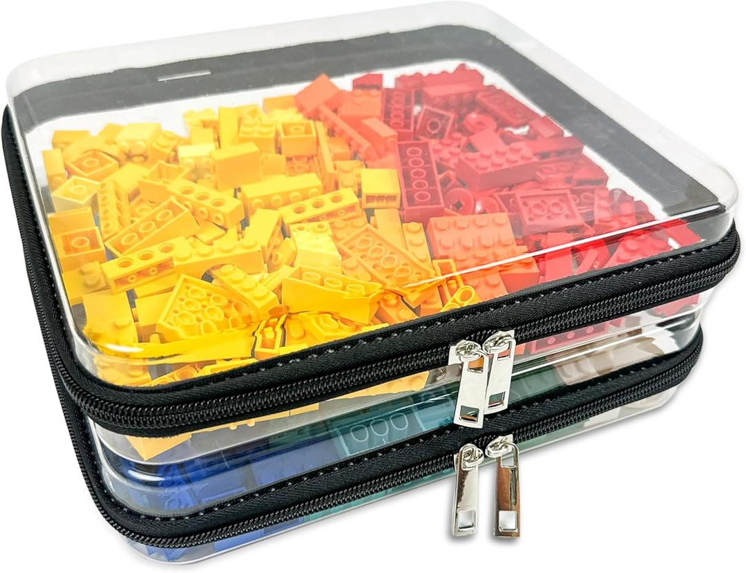 2 Pack Medium Clear Hard Shell Zipper Case, Waterproof Zippered Hard Pouch, Transparent Zip Case, Hard Sided Organizer for Travel Essentials - Black